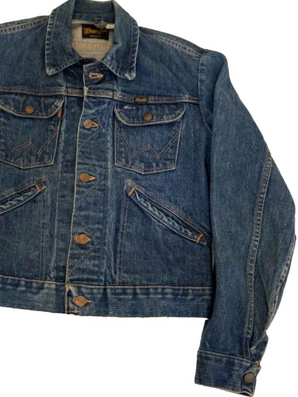 VINTAGE 70s WRANGLER BLUE DENIM JACKET MENS 36 S 36"x21" ROPE TAG MADE IN USA - Picture 6 of 16